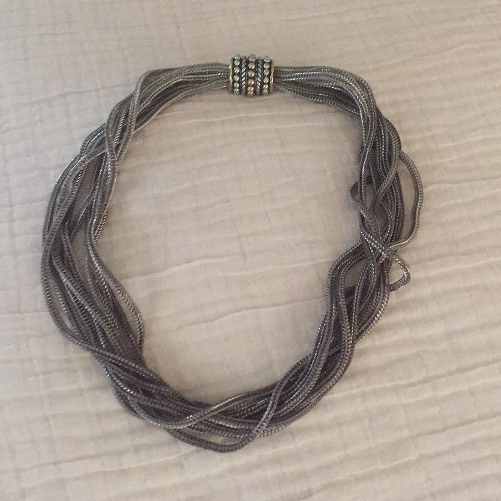 Multi strand silver necklace